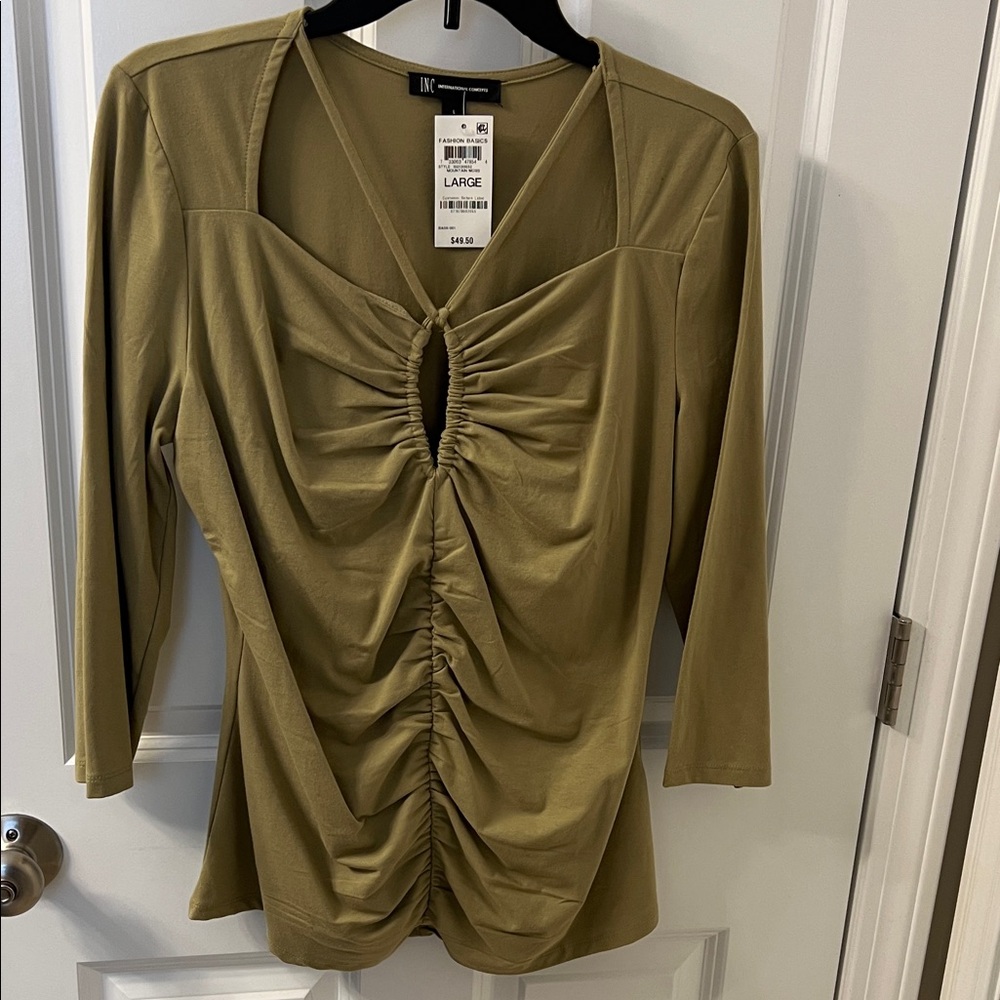 INC International Concepts Olive Ruched Blouse